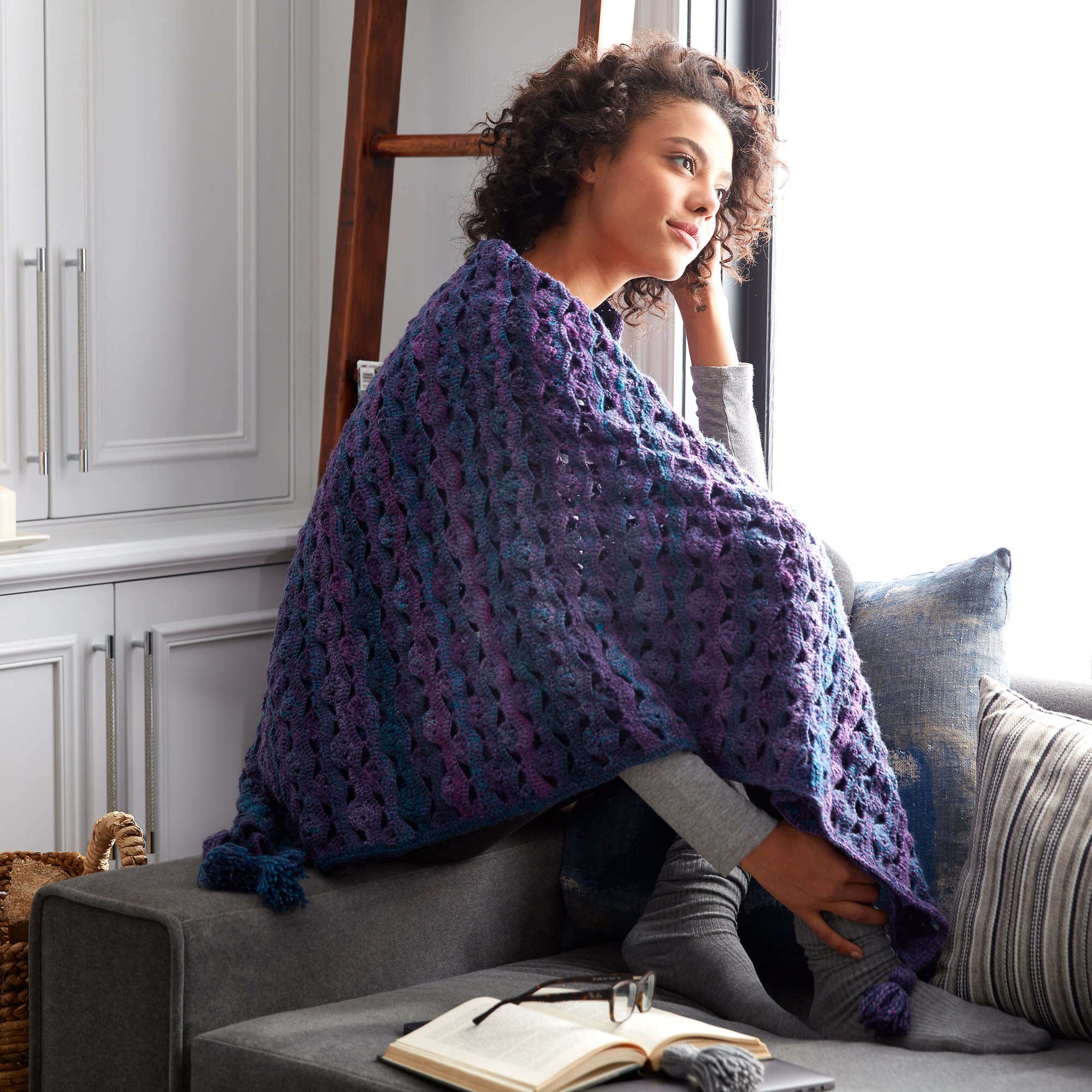 Free Patons Wrapped In Waves Crochet Blanket Shawl Pattern