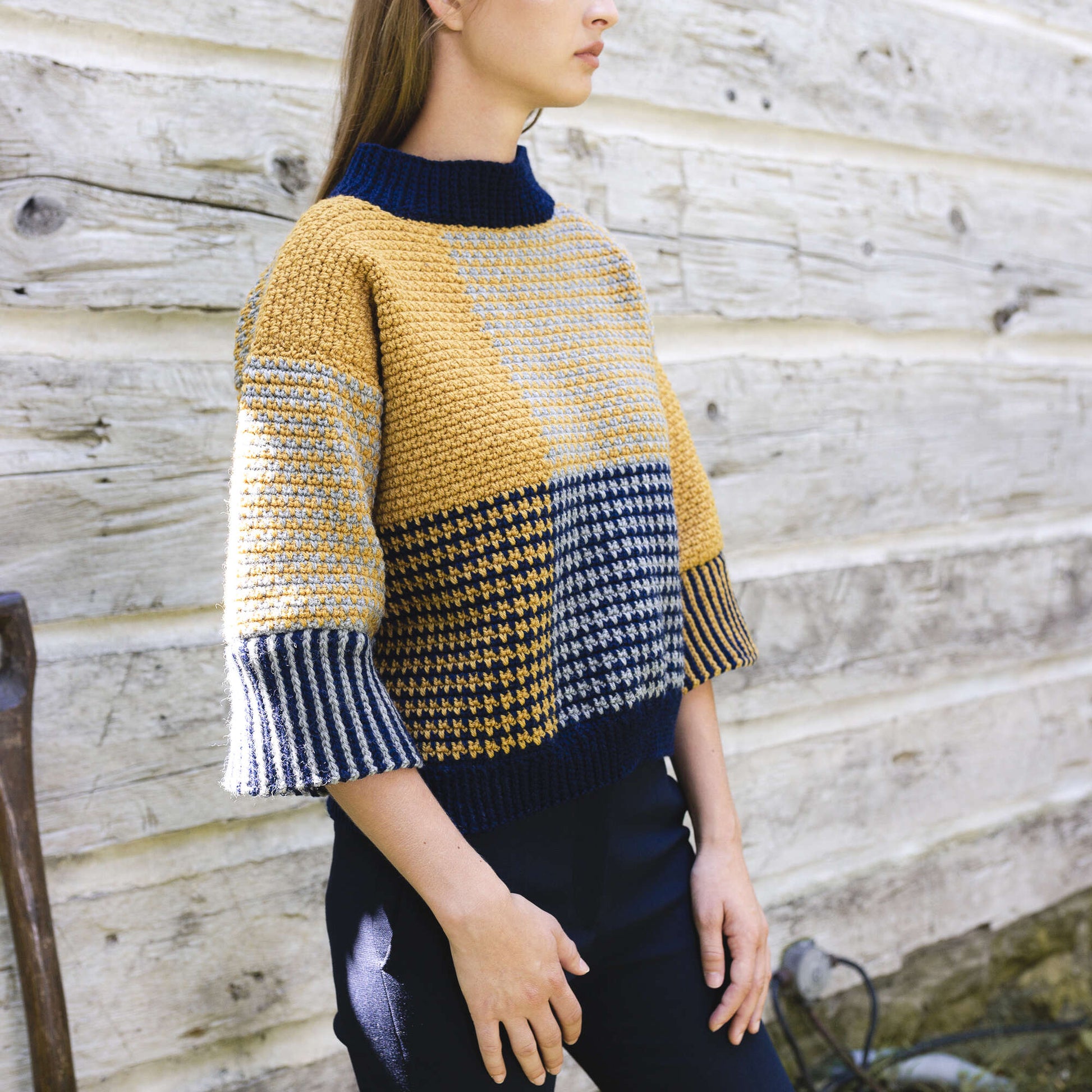 Free Patons Blocked & Cropped Crochet Pullover Pattern