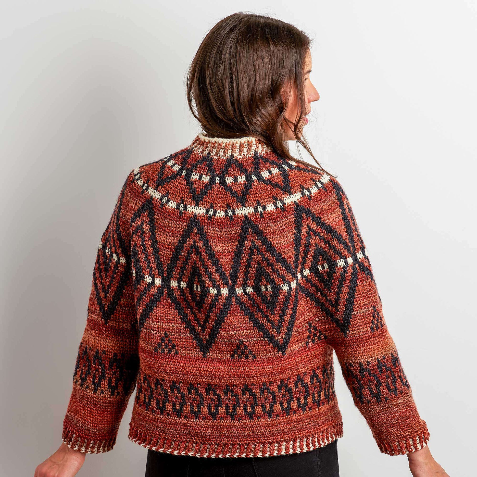 Free Patons Alcona Colorwork Crochet Sweater Pattern