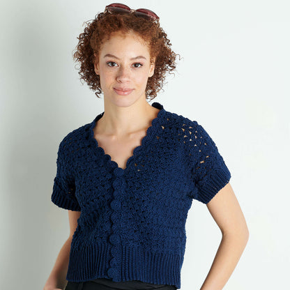 Patons Grace Scallop-Edged Crochet Cardigan Navy Blue