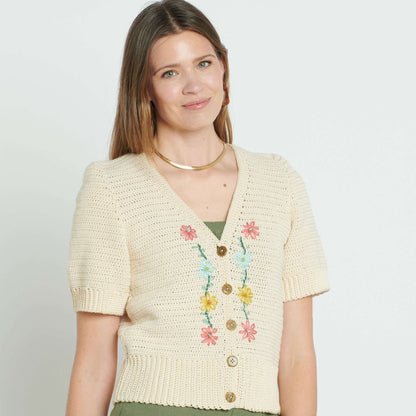 Patons Crochet Embroidered V-Neck Cardigan XL