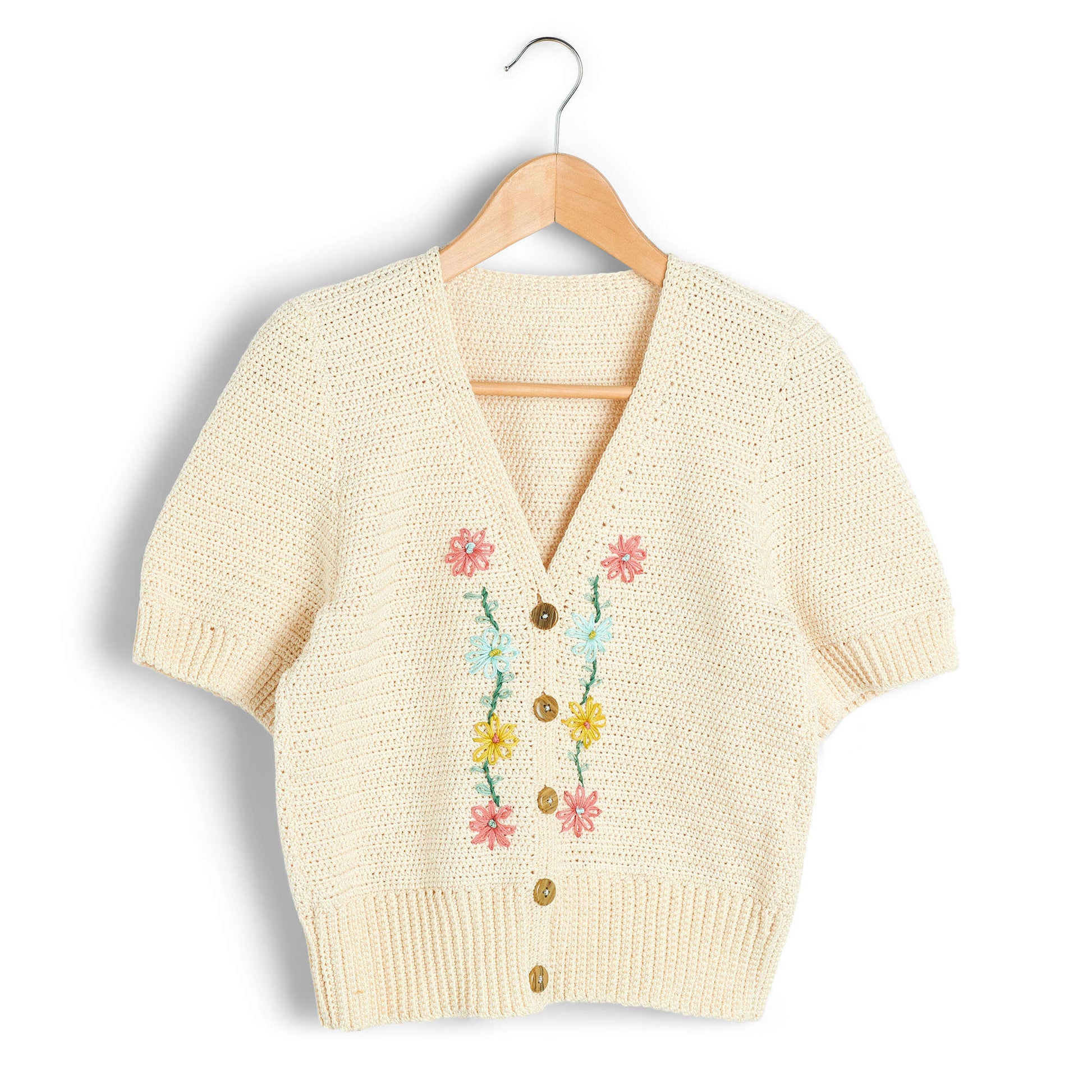 Free Patons Crochet Embroidered V-Neck Cardigan Pattern