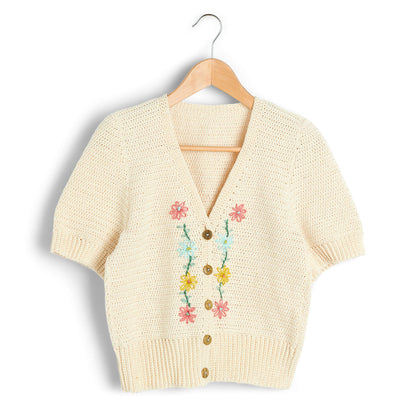 Patons Crochet Embroidered V-Neck Cardigan XL