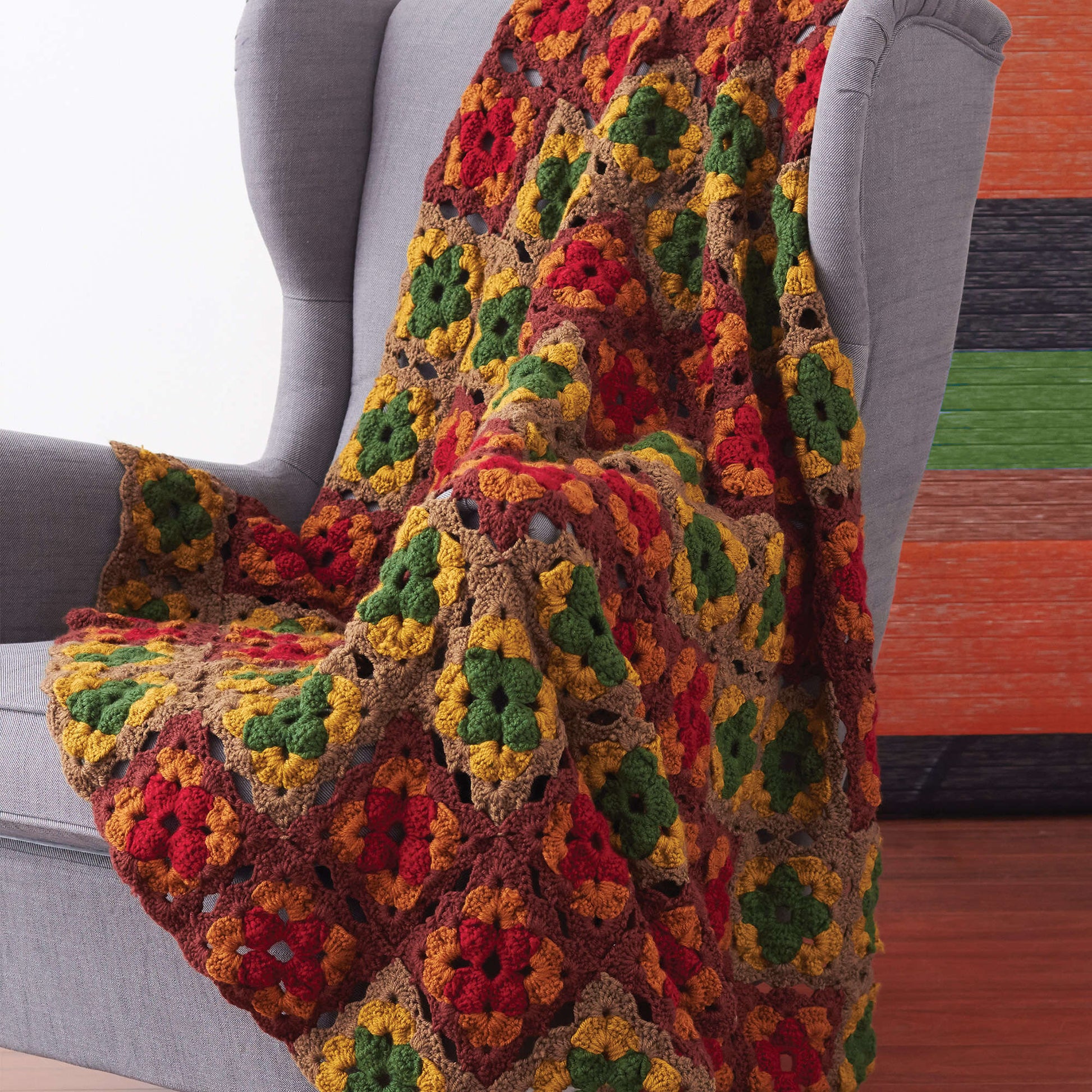 Patons Fall Colors Granny Crochet Blanket Single Size