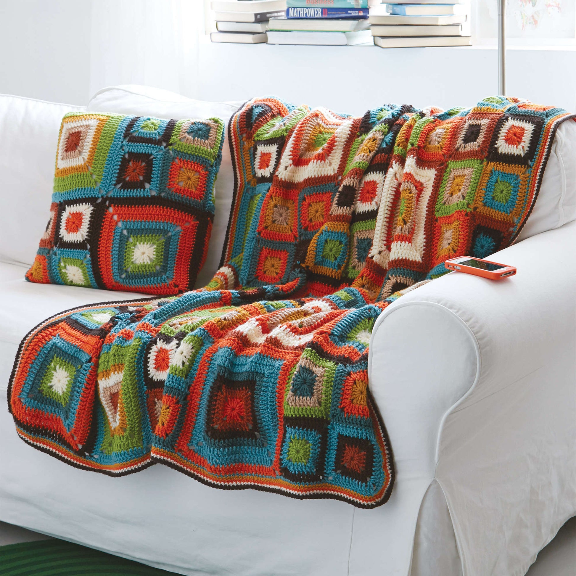 Patons Bright Squares Crochet Blanket And Pillow Set Single Size