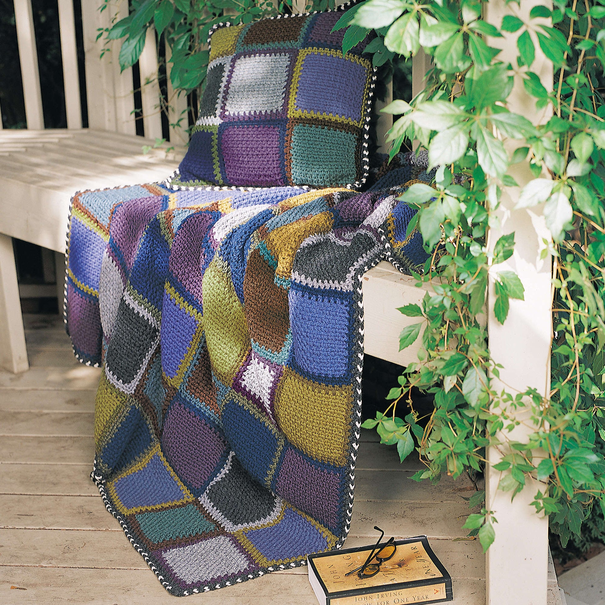 Free Patons Crochet Rustic Patchwork Afghan & Pillow Set Pattern