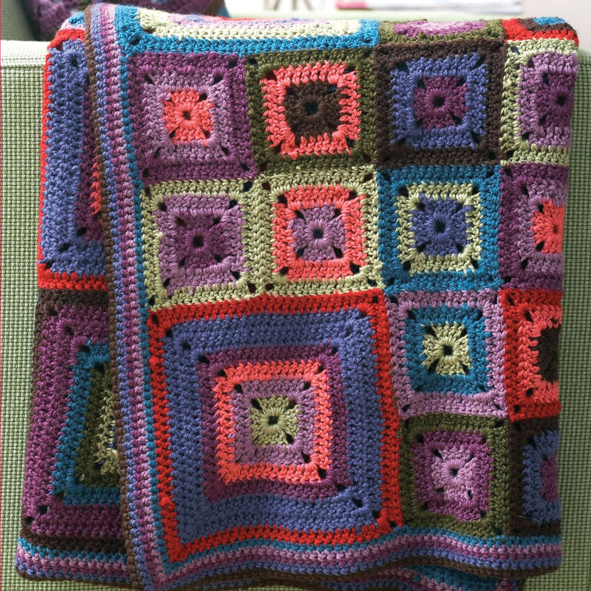 Free Patons Bright Squares Crochet Blanket & Pillow Set Pattern