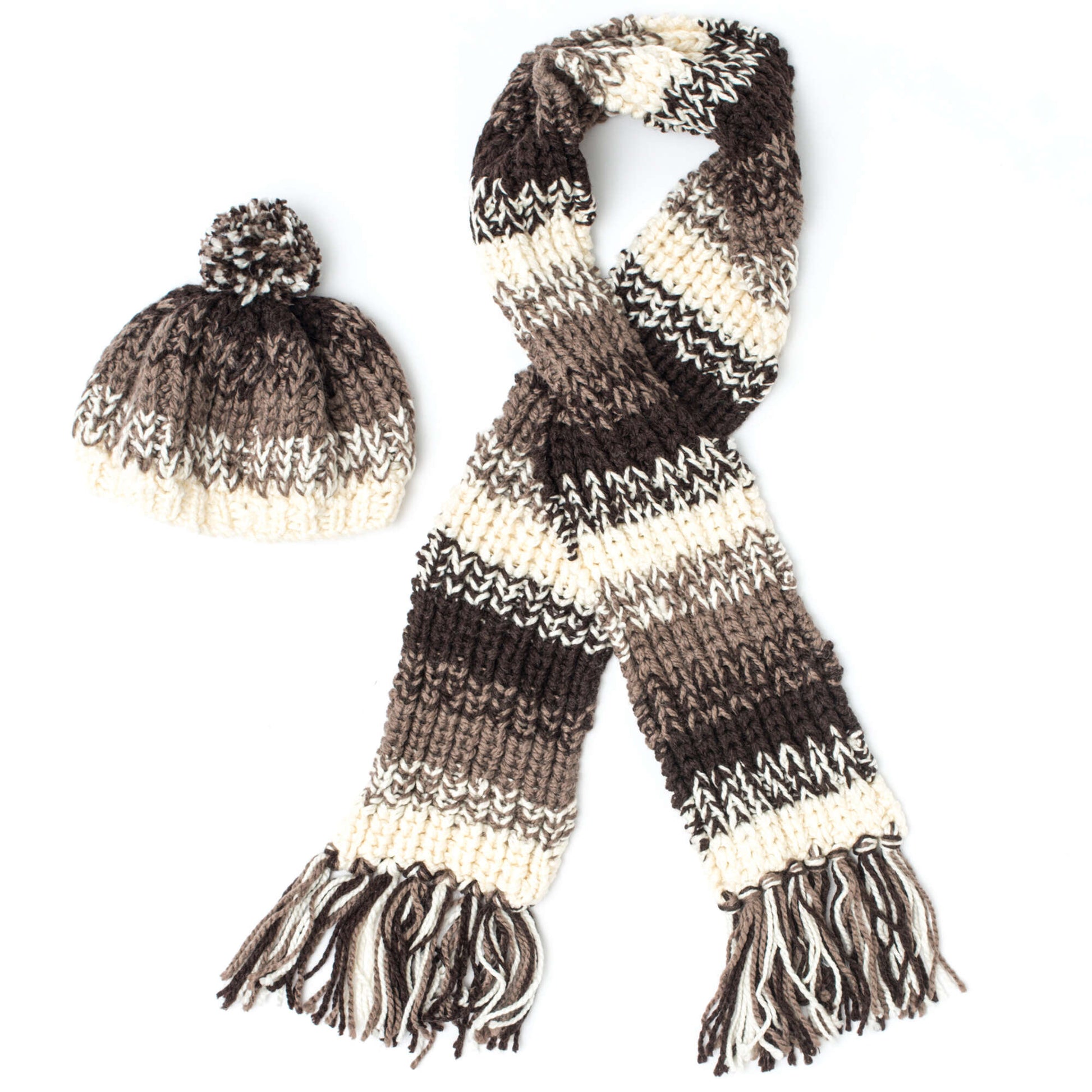 Free Patons Shaded Stripes Hat & Scarf Knit Pattern