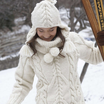 Patons Knit Big Aran Sweater and Earflap Hat XS/S