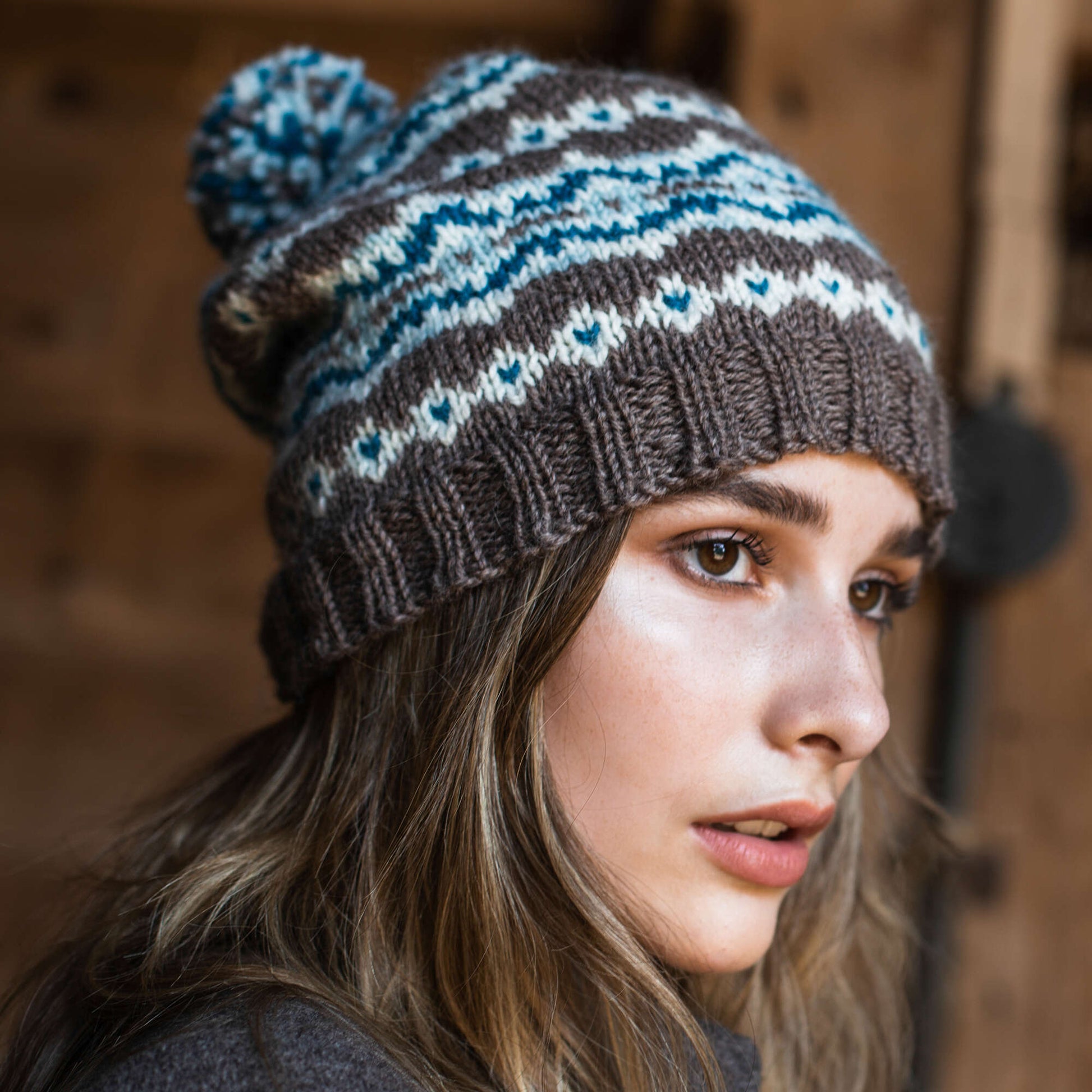 Free Patons Frosted Fair Isle Knit Hat Pattern