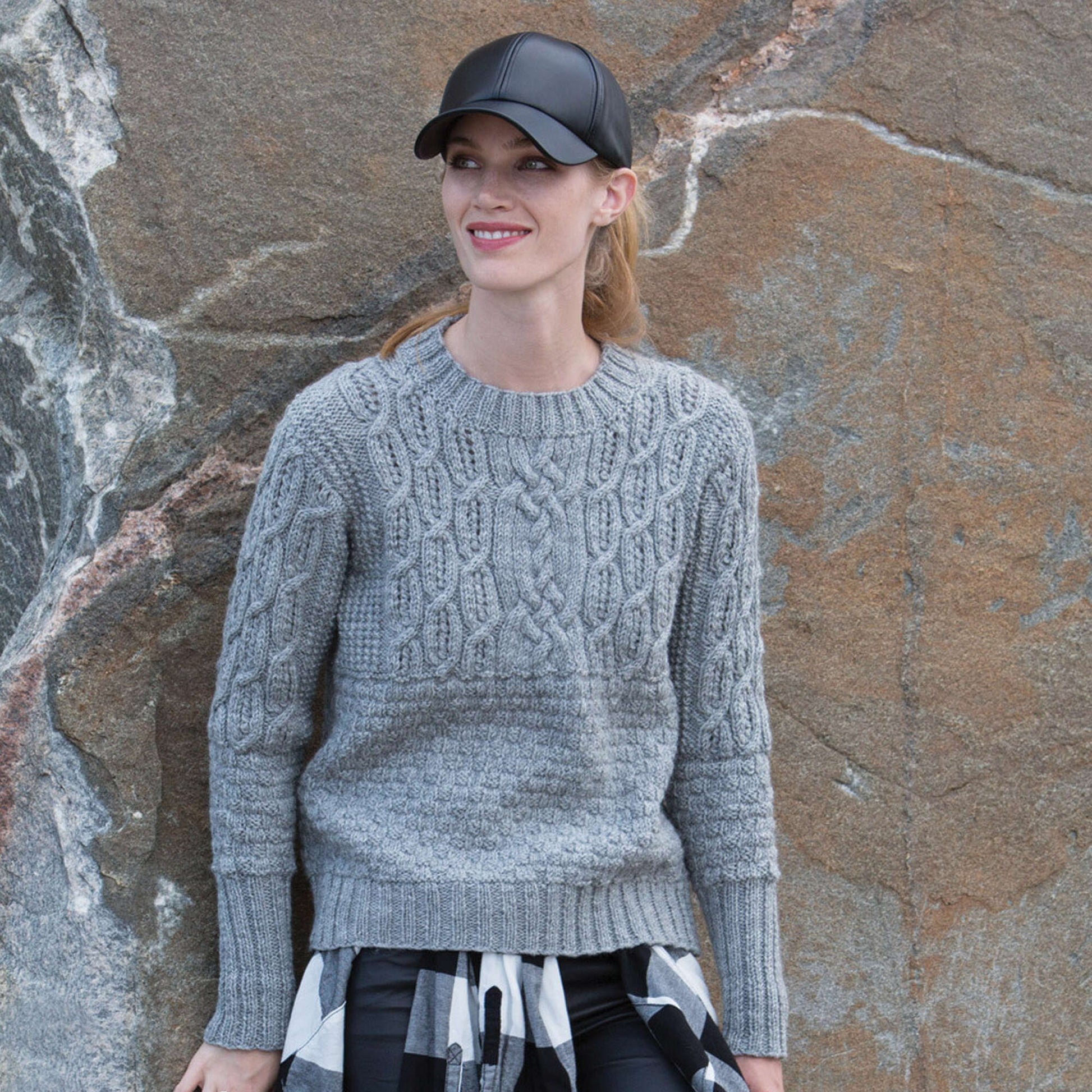 Free Patons Boxy Cabled Crew Knit Pullover Pattern