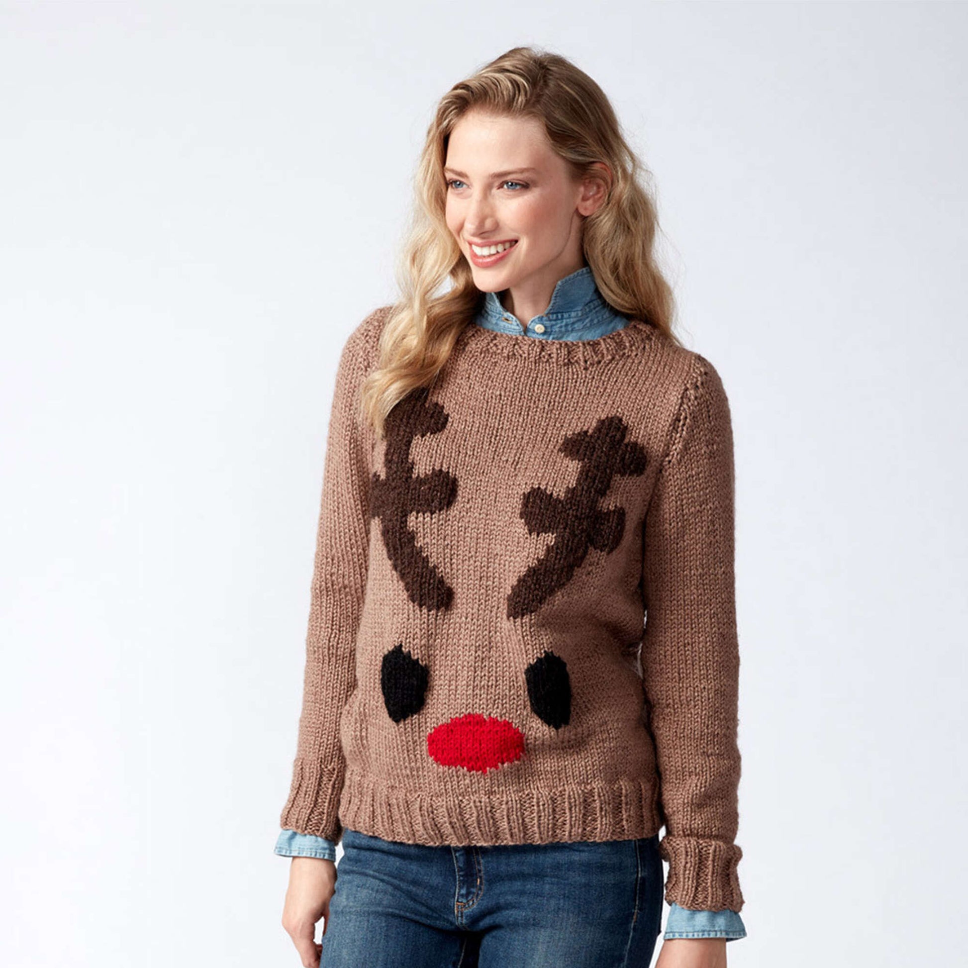 Free Patons Reindeer Knit Holiday Sweater Pattern