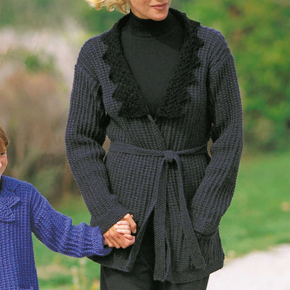 Patons Lace Collared Knit Cardigan Knit Sweater made in Patons Astra yarn