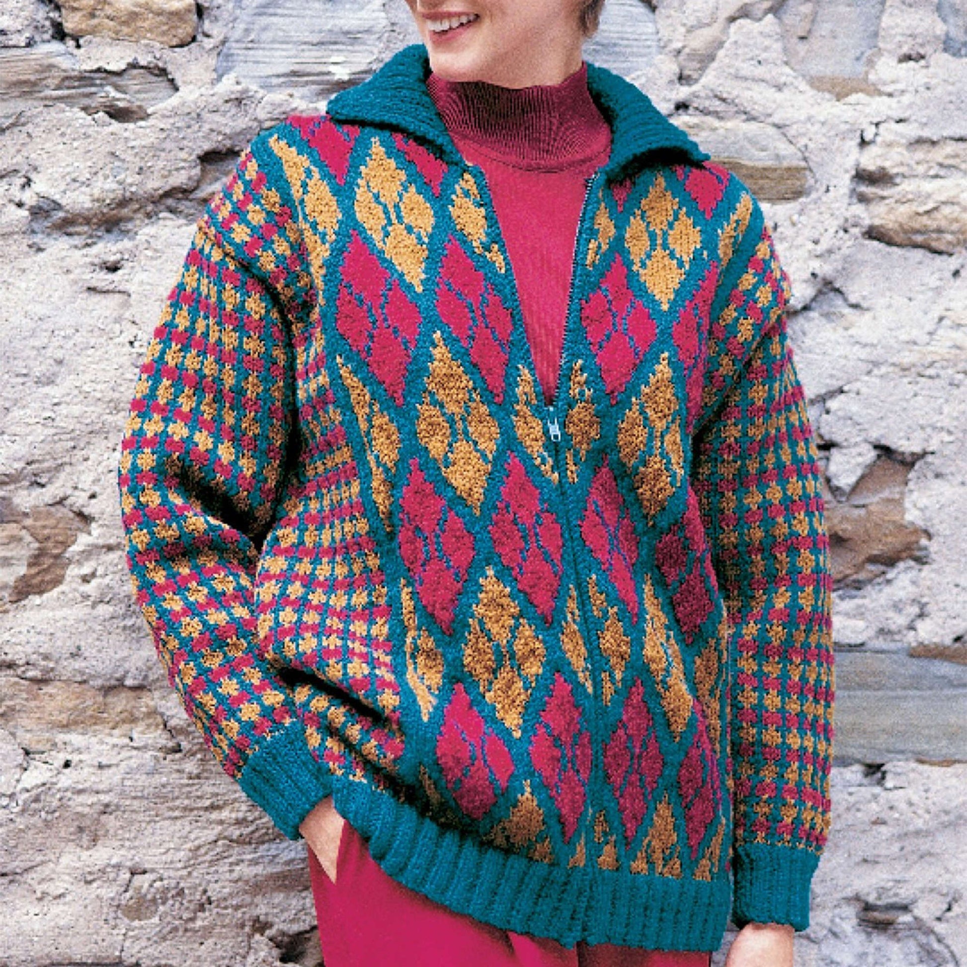 Free Patons Knit Argyle & Plaid Jacket Pattern