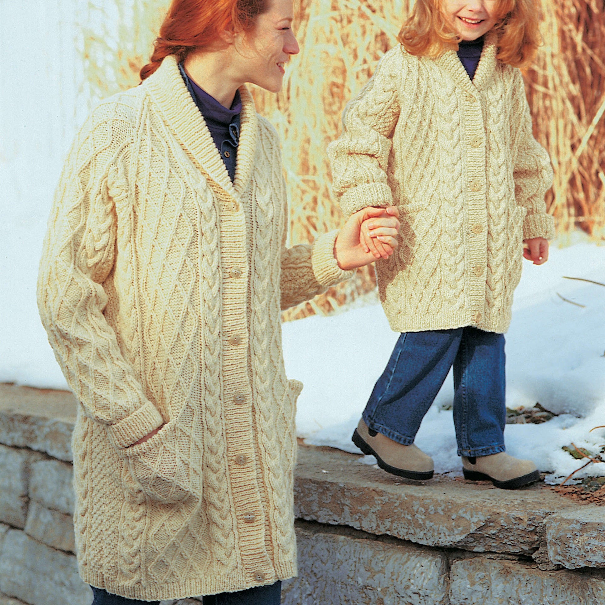 Free Patons Knit Cabled Shawl Collar Jacket Pattern