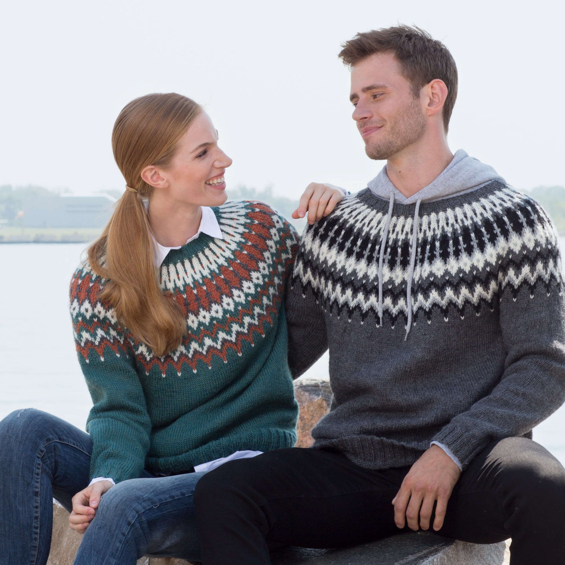 Free Patons His & Hers Knit Yoke Sweaters Pattern