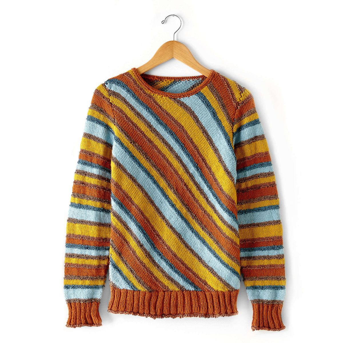 Free Experienced Patons Diagonal Stripes Sweater Knitting Pattern 