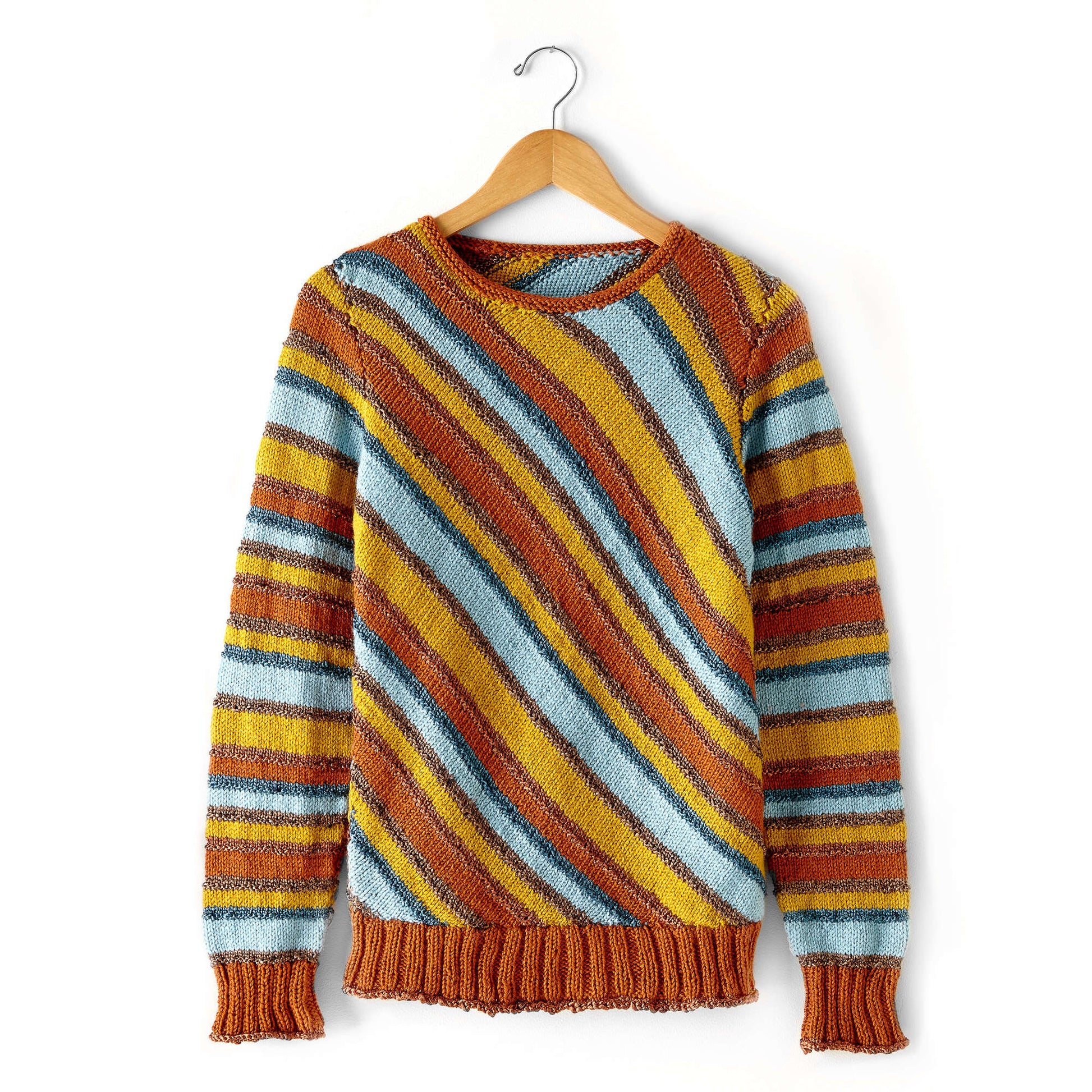 Free Patons Knit Diagonal Stripes Sweater Pattern