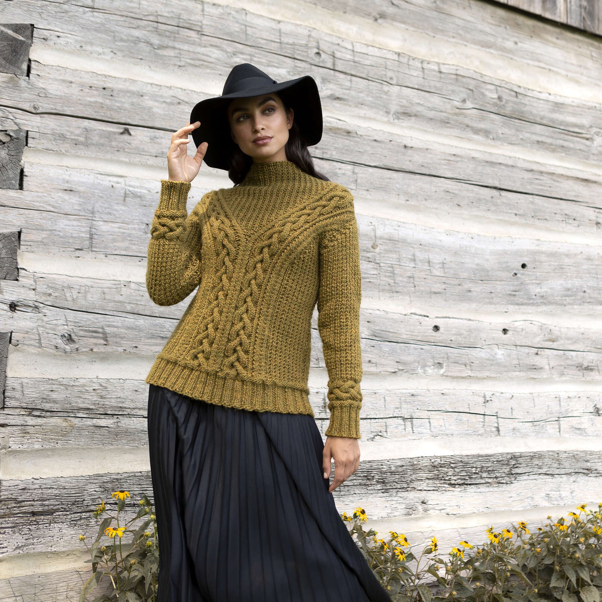 Free Patons Branching Paths Cable Knit Sweater Pattern