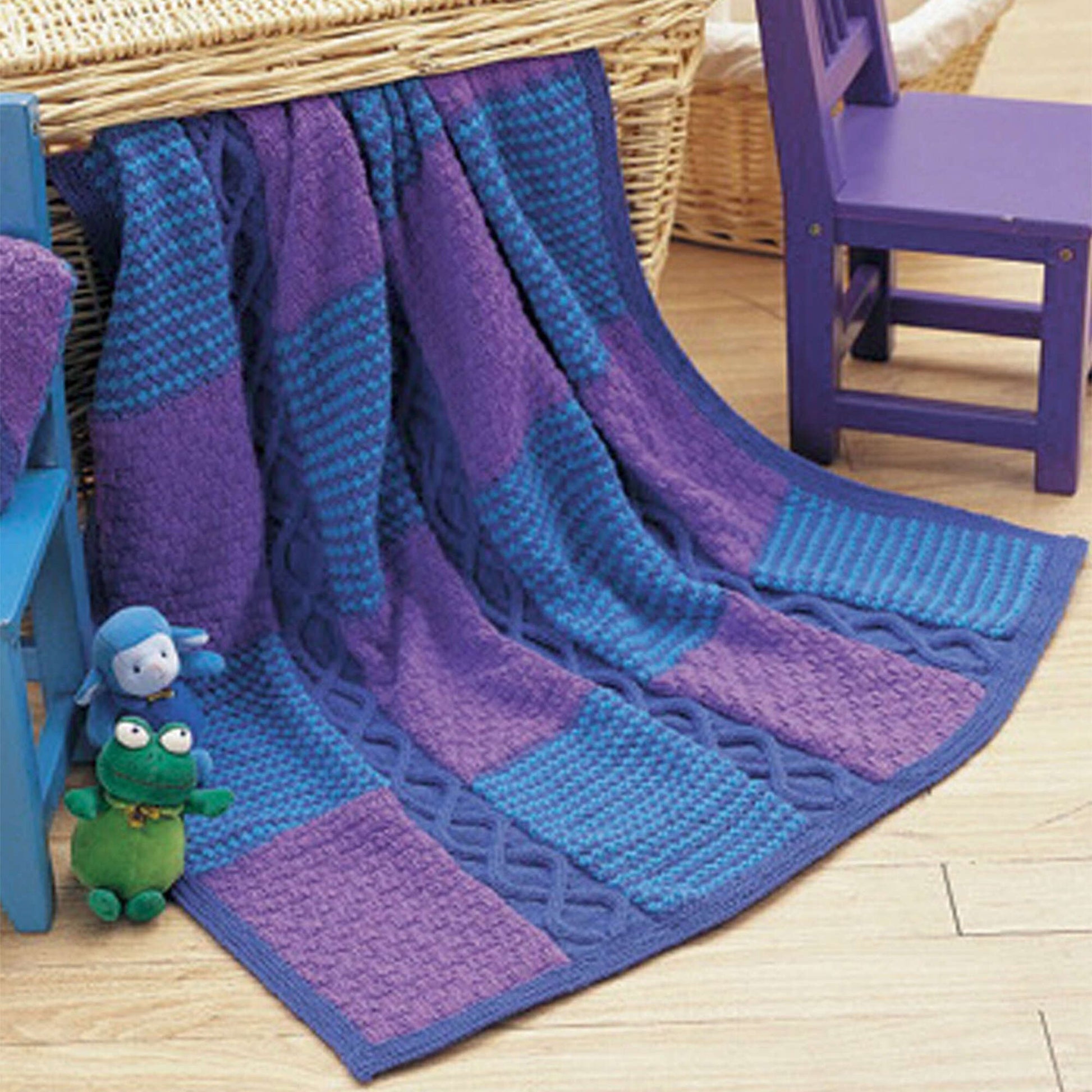 Free Patons Cables And Checks Knit Blanket & Pillow Set Pattern