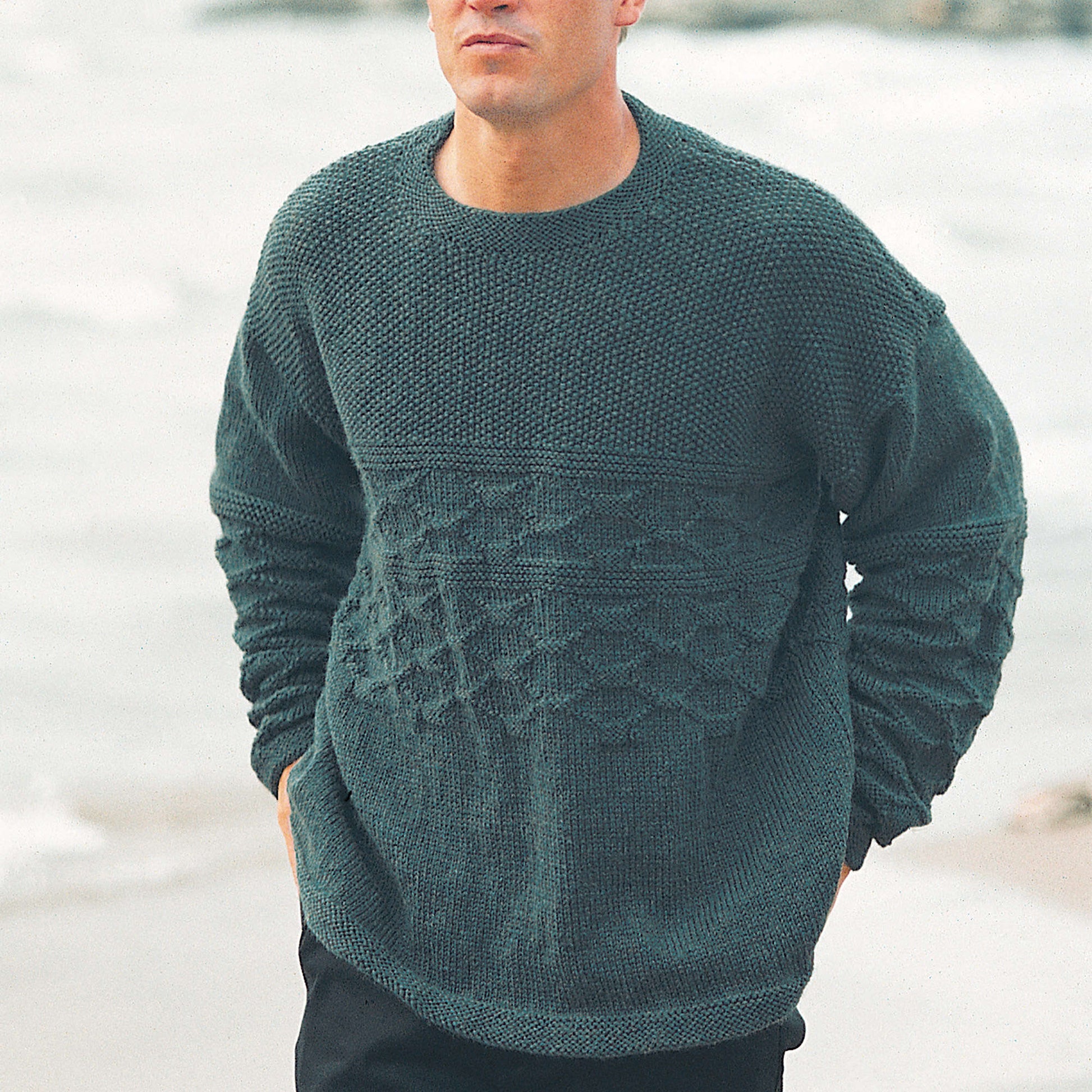 Free Patons Knit Men's Tilework Textured Pullover Pattern