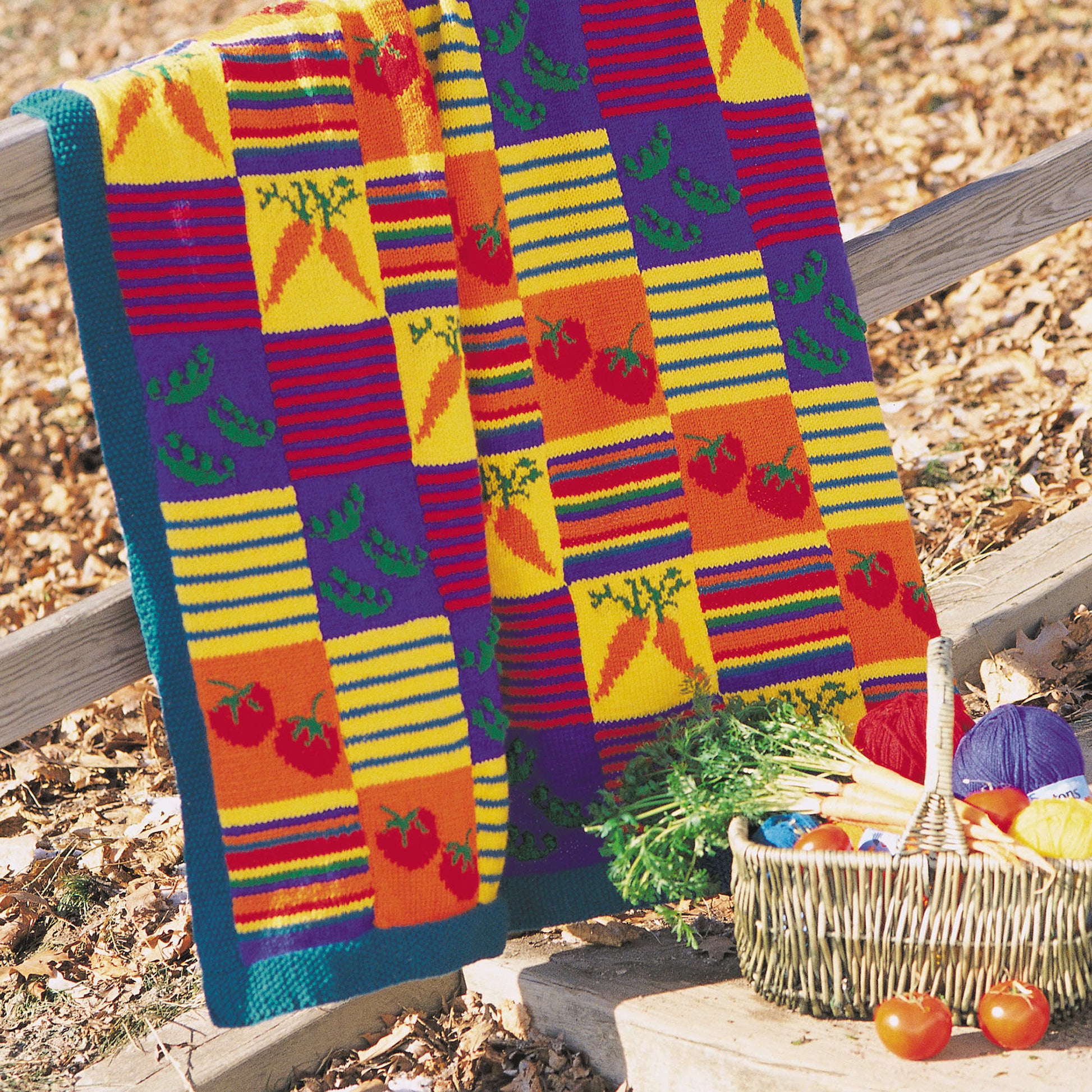 Free Patons Veggies And Stripes Knit Blanket Pattern