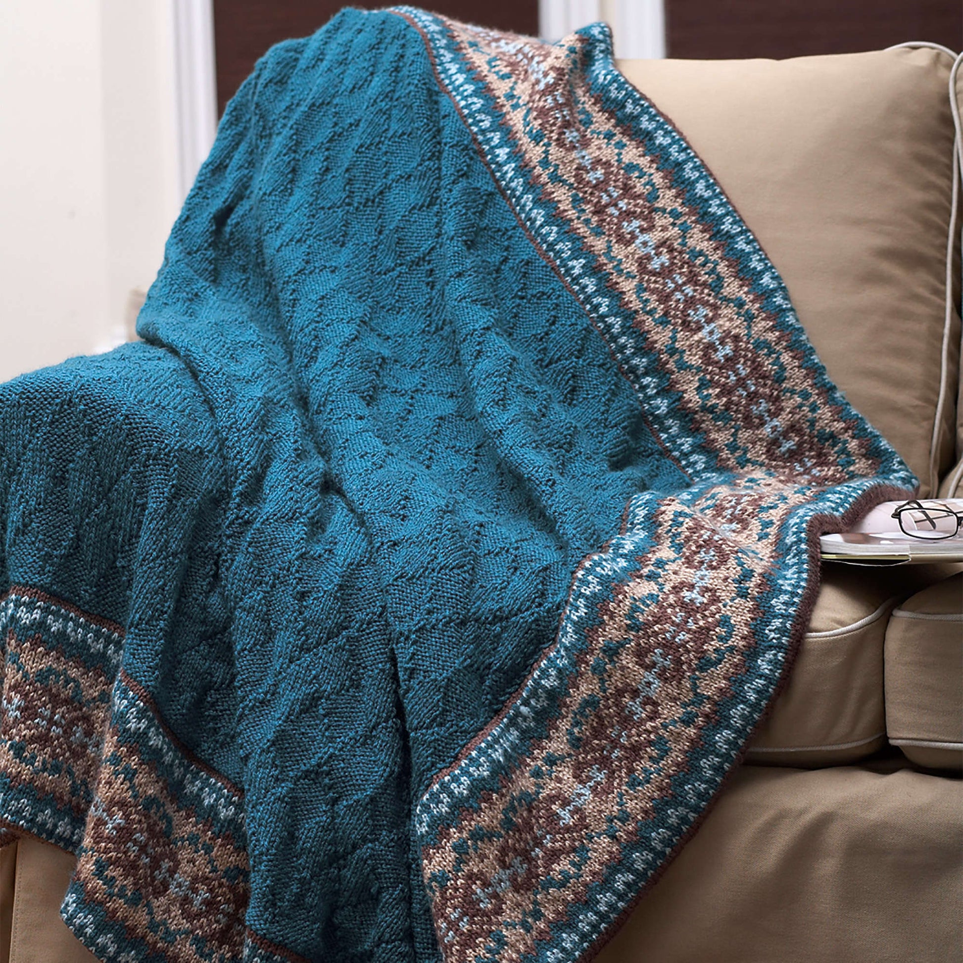 Patons Fair Isle Border Knit Blanket and Pillow