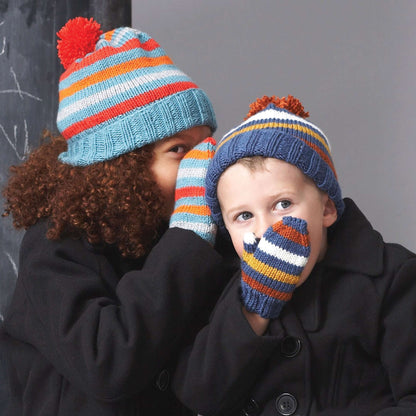 Patons Knit Striped Basic Hat & Mittens Orange