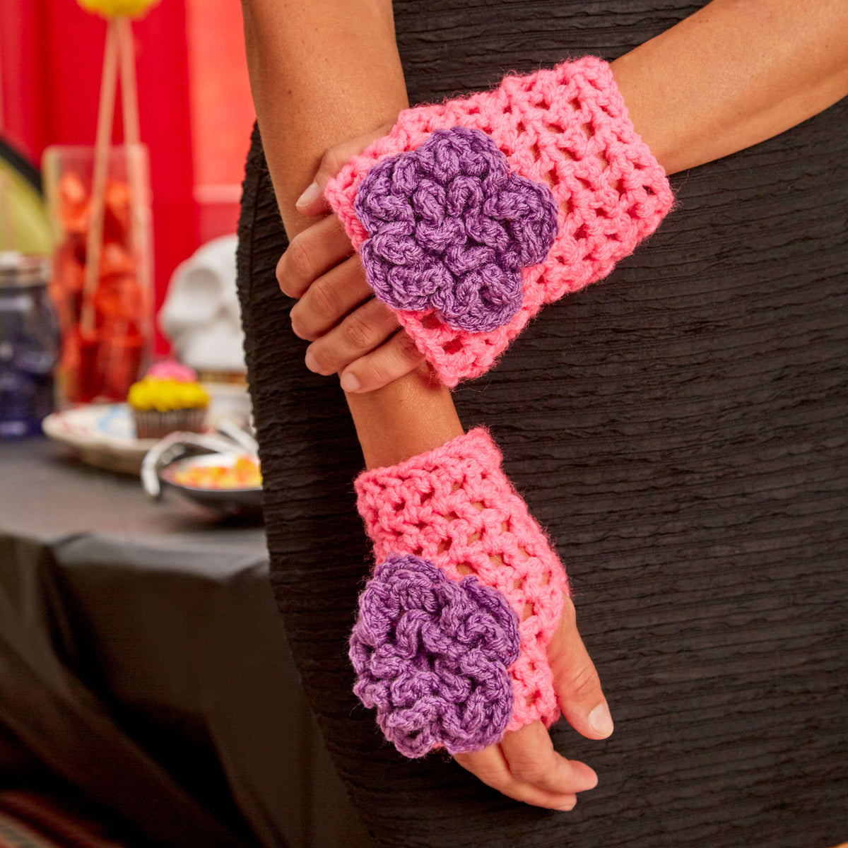 Crochet Wristers made in Red Heart Super Saver Yarn