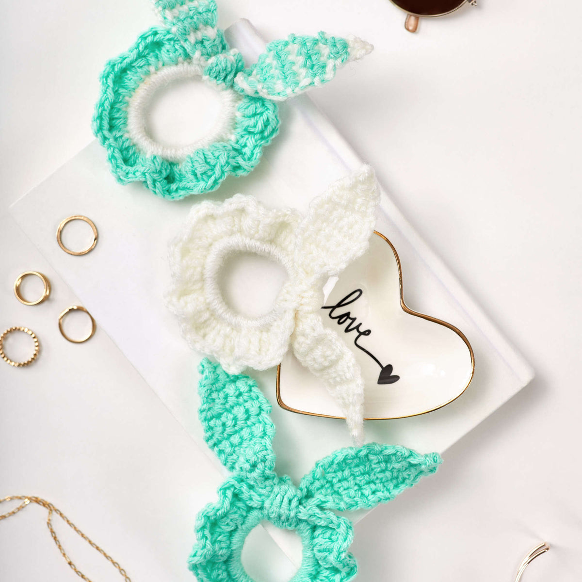 Crochet Scrunchies made in Red Heart Super Saver Yarn