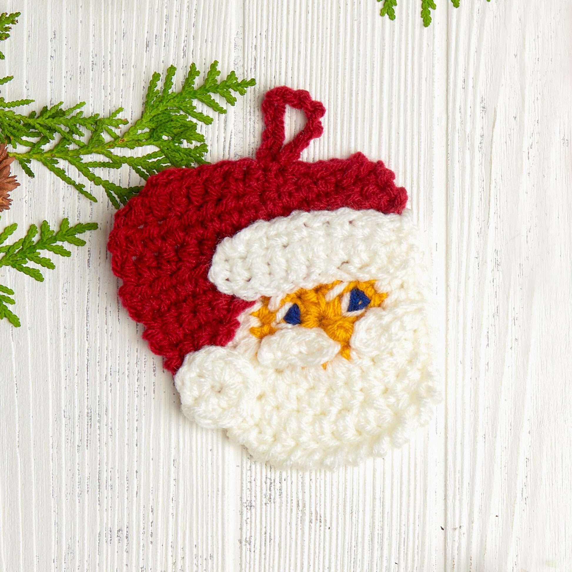 Free Red Heart Jolly Santa Crochet Ornament Pattern