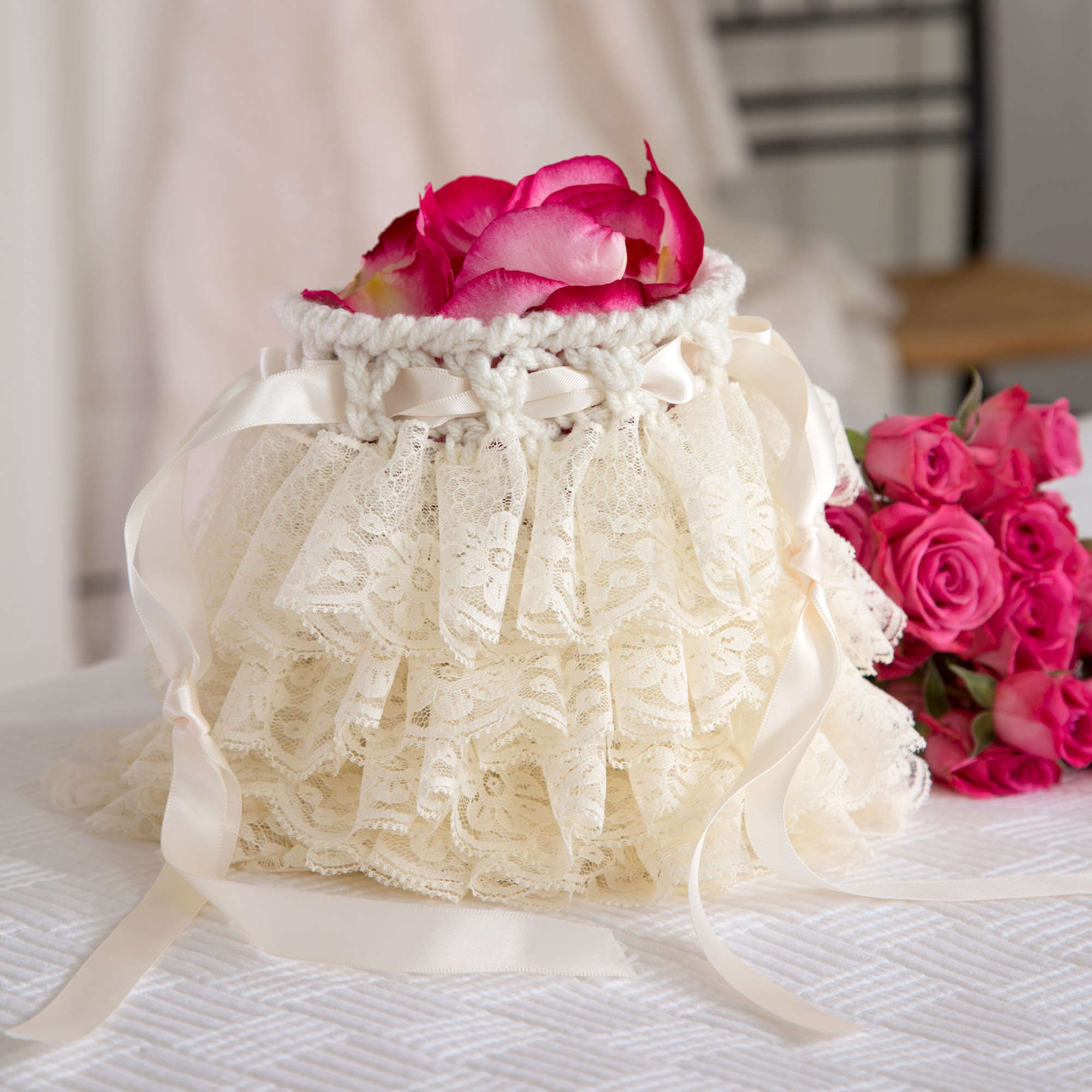 Free Red Heart Ruffled Wedding Bag Crochet Pattern | Yarnspirations