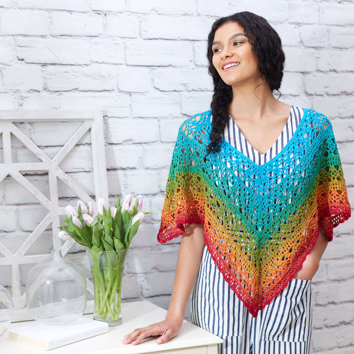 Crochet Poncho made in Red Heart It's a Wrap Rainbow Yarn