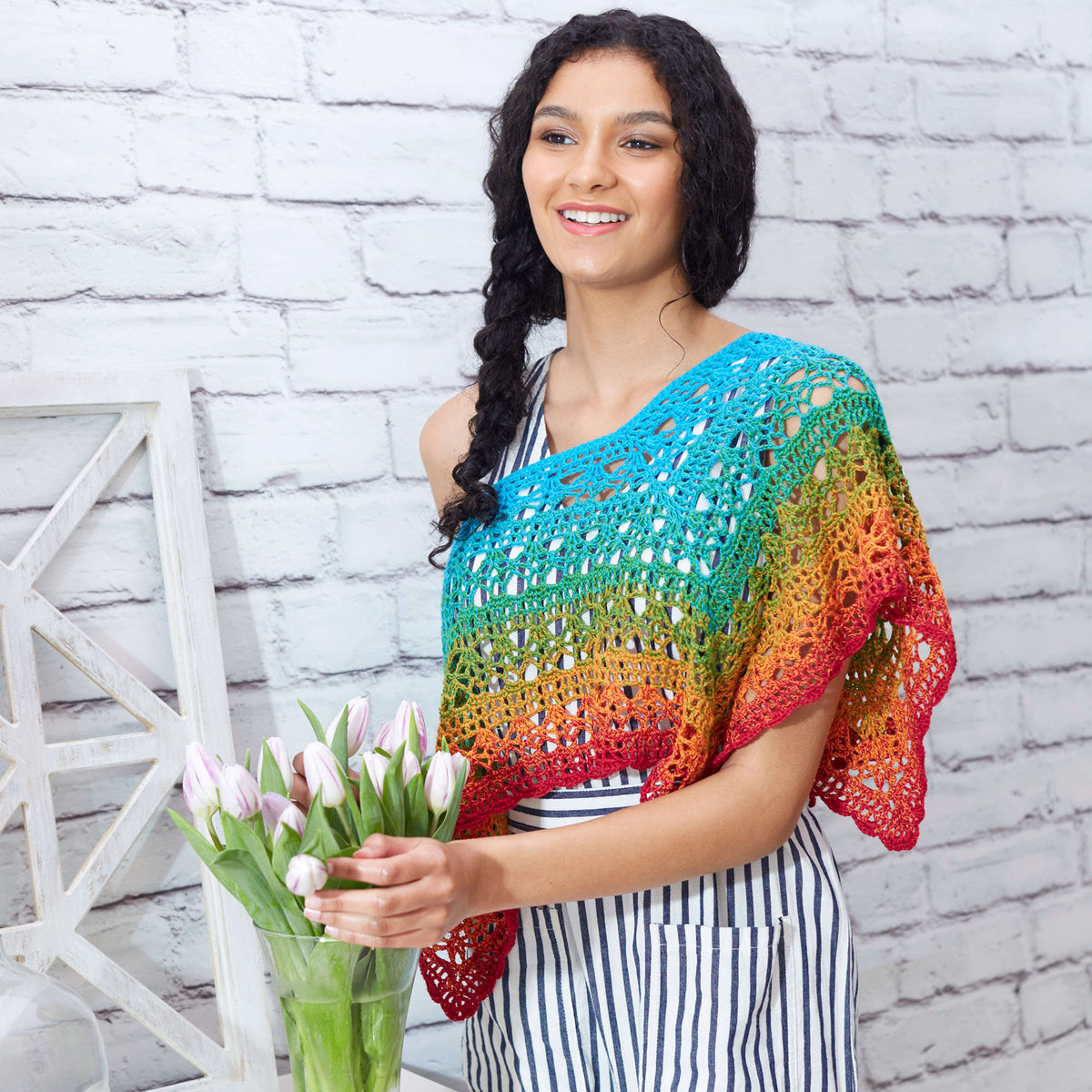 Crochet Poncho made in Red Heart It's a Wrap Rainbow Yarn