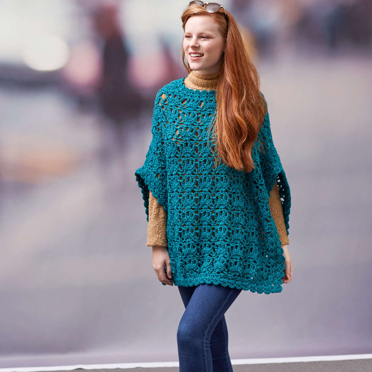 Crochet Poncho made in Red Heart With Love Metallic Yarn