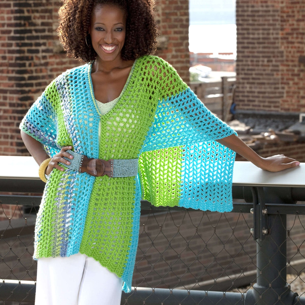 Crochet Poncho made in Red Heart Stripes Yarn