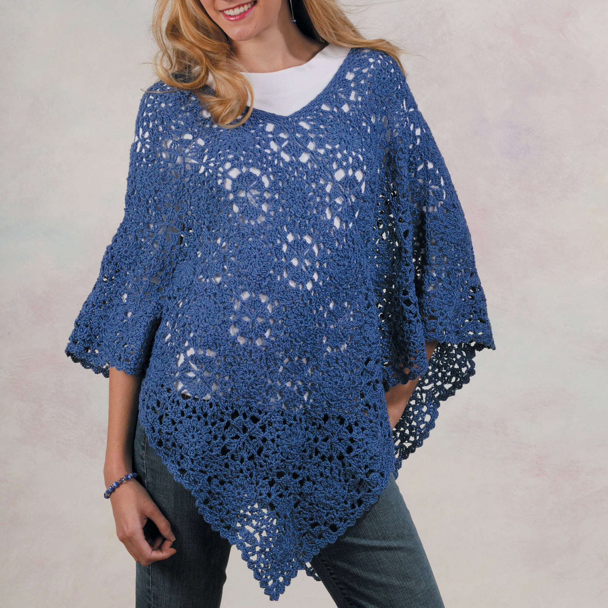 Crochet Poncho made in Red Heart Luster Sheen Yarn