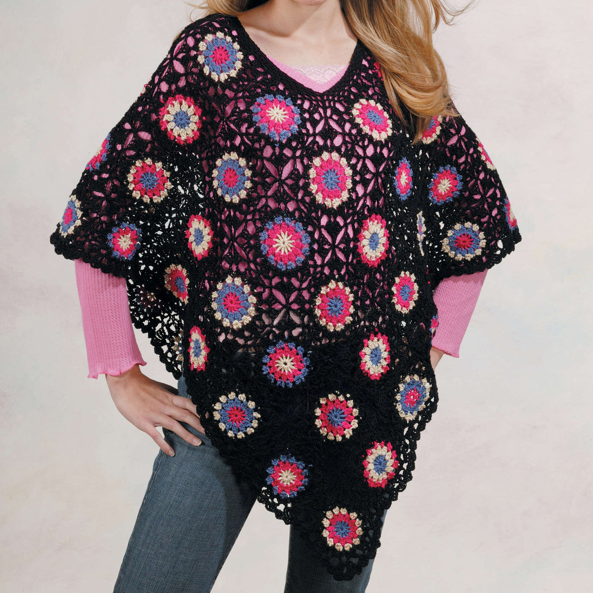 Crochet Poncho made in Red Heart Luster Sheen Yarn