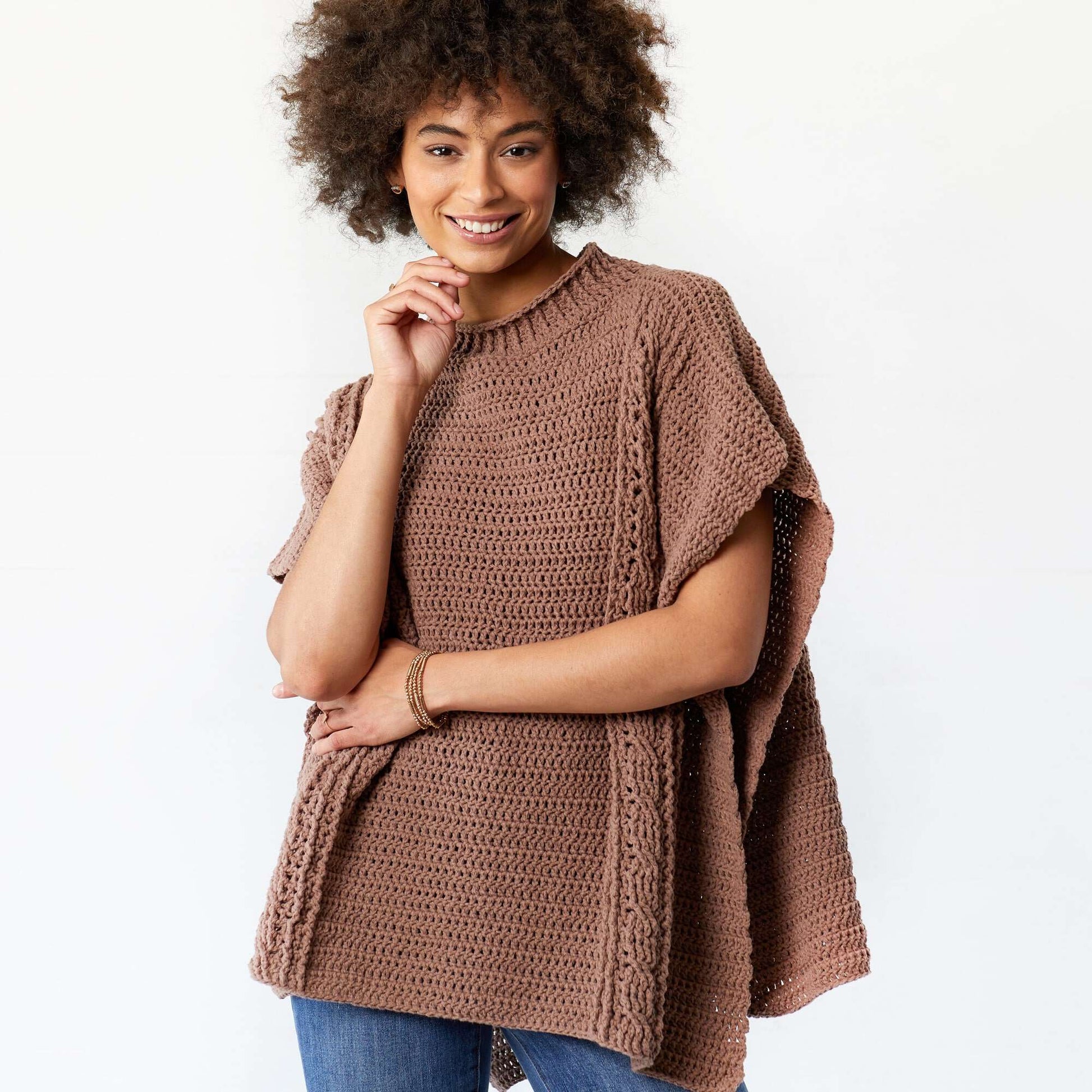 Free Red Heart Transitions Cabled Poncho Pattern