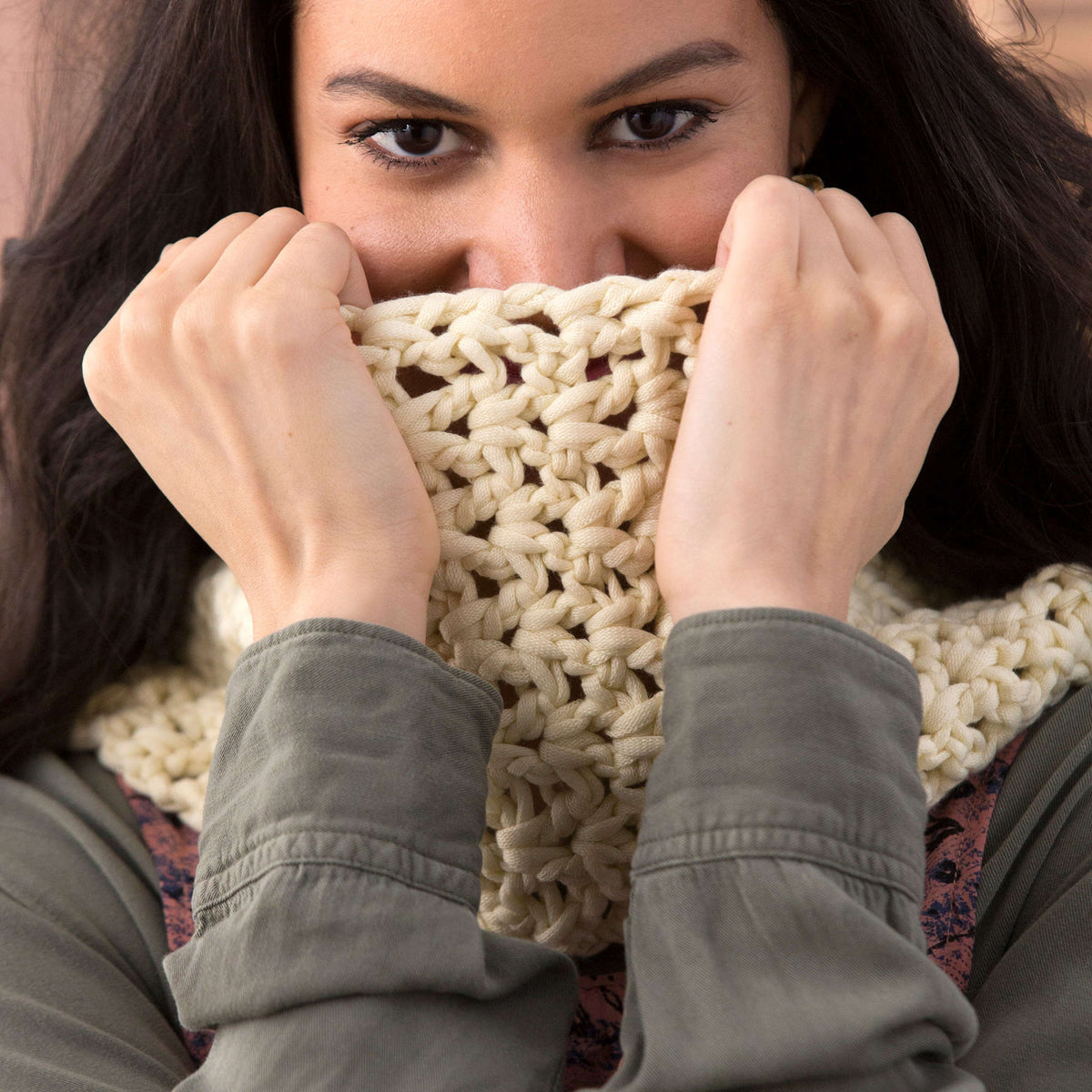 Crochet Cowl made in Red Heart Strata Yarn