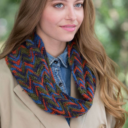 Red Heart Crochet Autumn Breeze Ripple Cowl Crochet Cowl made in Red Heart Heart & Sole Yarn