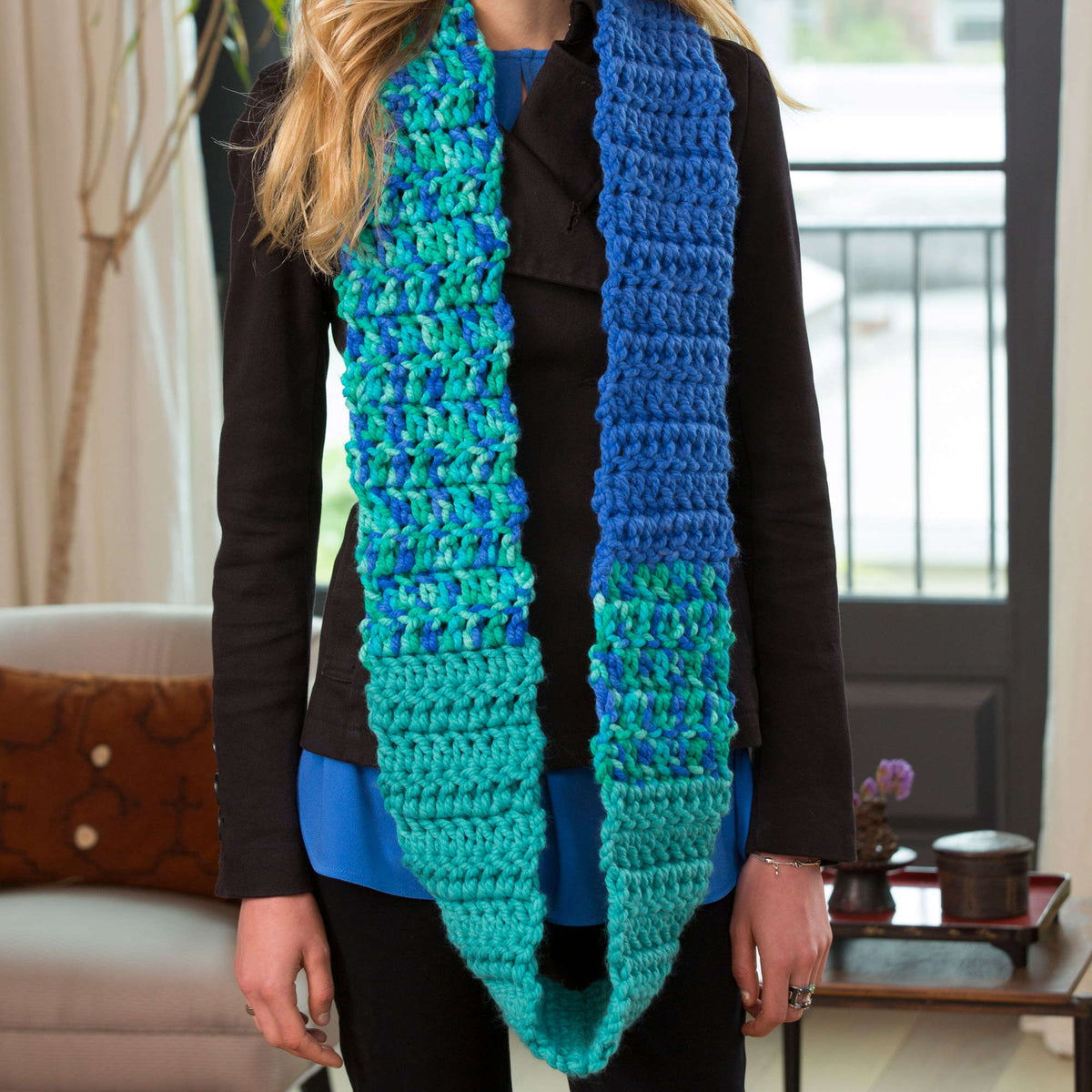 Crochet Cowl made in Red Heart Mixology Solids Yarn