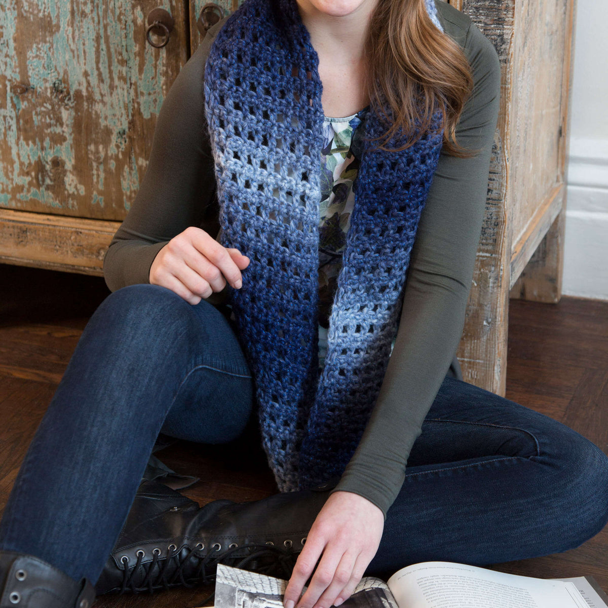 Crochet Cowl made in Red Heart Boutique Yarn