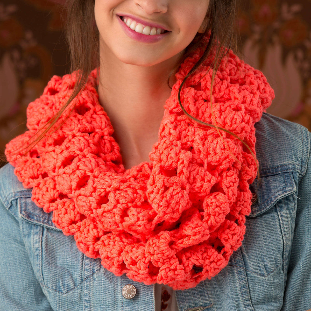 Crochet Cowl made in Red Heart Heads Up Yarn