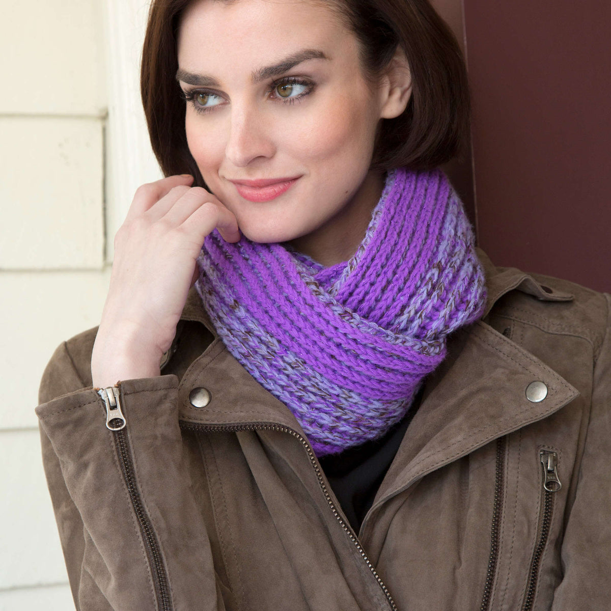 Crochet Cowl made in Red Heart Shimmer Yarn