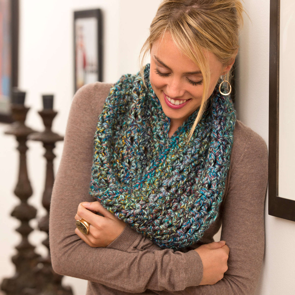 Crochet Cowl made in Red Heart Medley Yarn