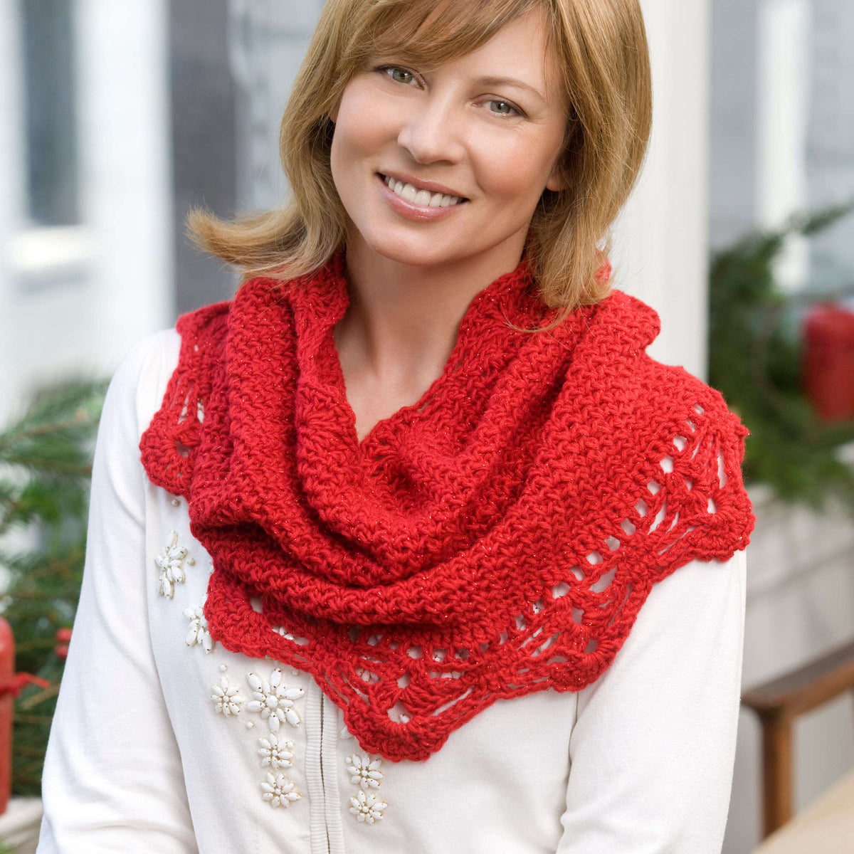 Crochet Cowl made in Red Heart Shimmer Yarn