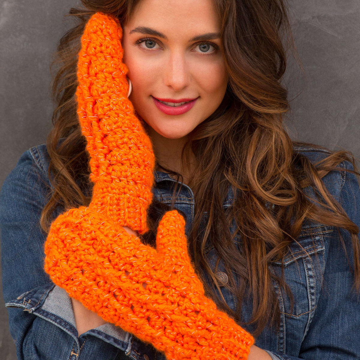 Crochet Mittens made in Red Heart Reflective Yarn