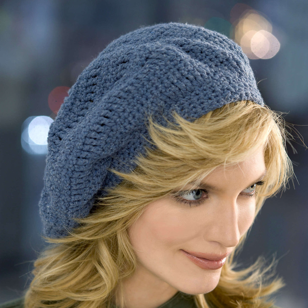 Crochet Beret made in Red Heart Eco-Cotton Blend Yarn