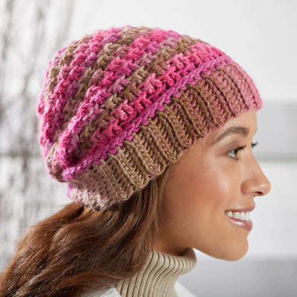 Red Heart Crochet Textured Reversible Beanie Crochet Beanie made in Red Heart Colorscape Yarn